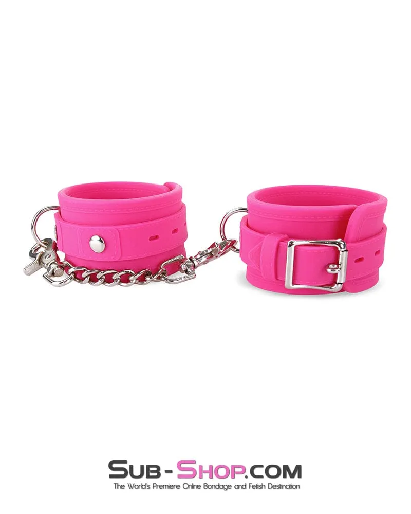 3779M      Locking Hot Pink Heavy Silicone Wrist Bondage Cuffs