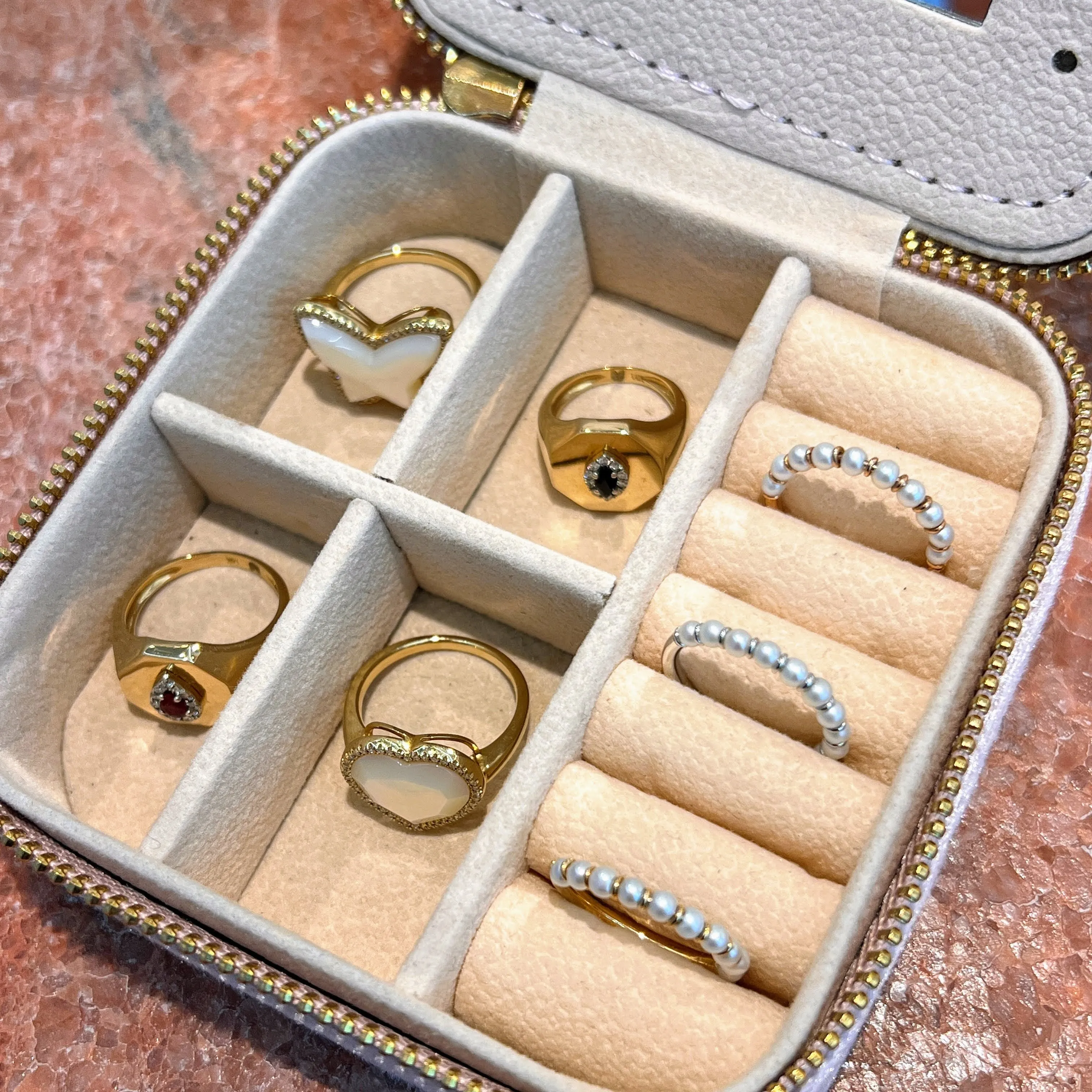 Mother of Pearl Butterfly Diamond Halo Ring