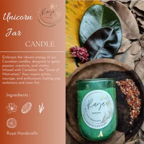 Ruya's Handcrafts Serinity Unicorn Jars Double Wick Carnelian Stone | Evoking Sense of Tranquillity, Positive Vibes, Therapy Candles | Positive Aura Candle (Spicy Incense)
