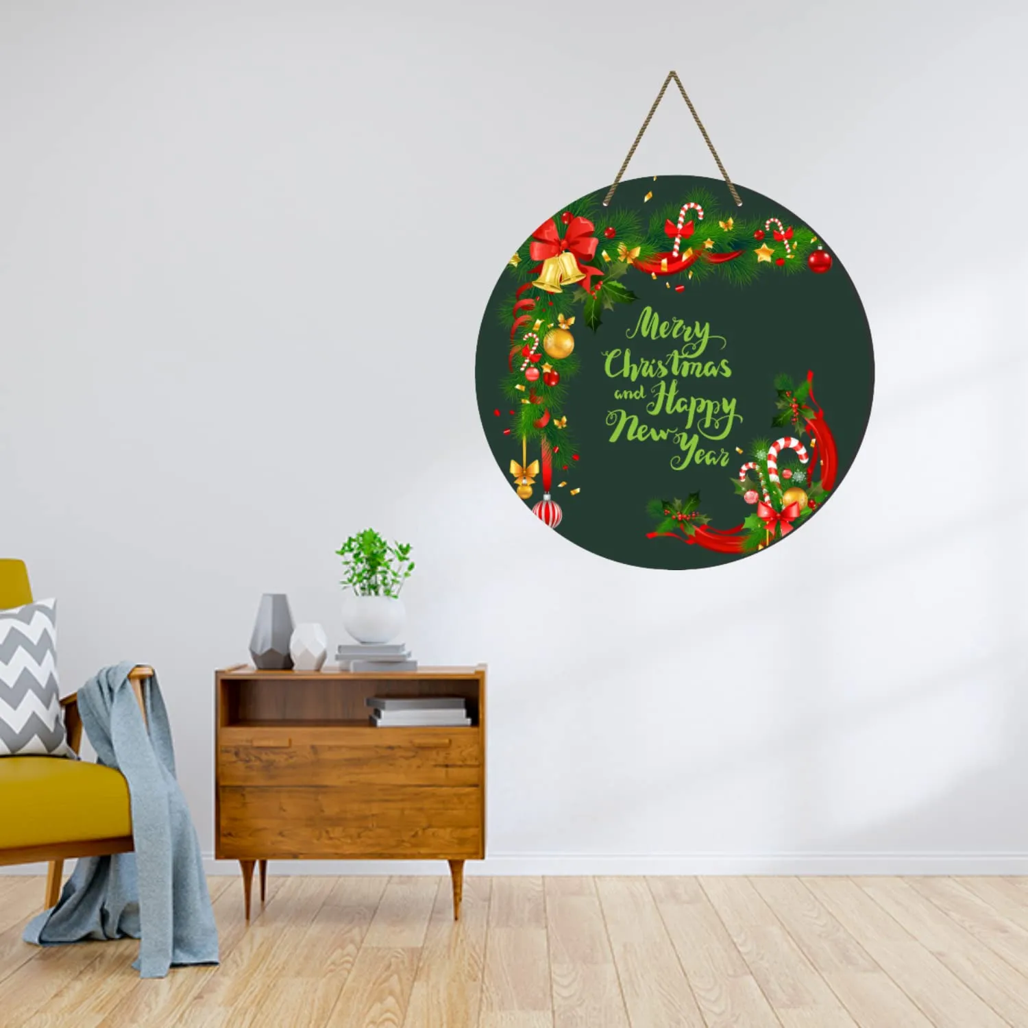 Webelkart® Premium Merry Christmas and Happy New Year Printed Wall Hanging/Door Hanging for Home and Christmas Decorations Items (10 Inches)