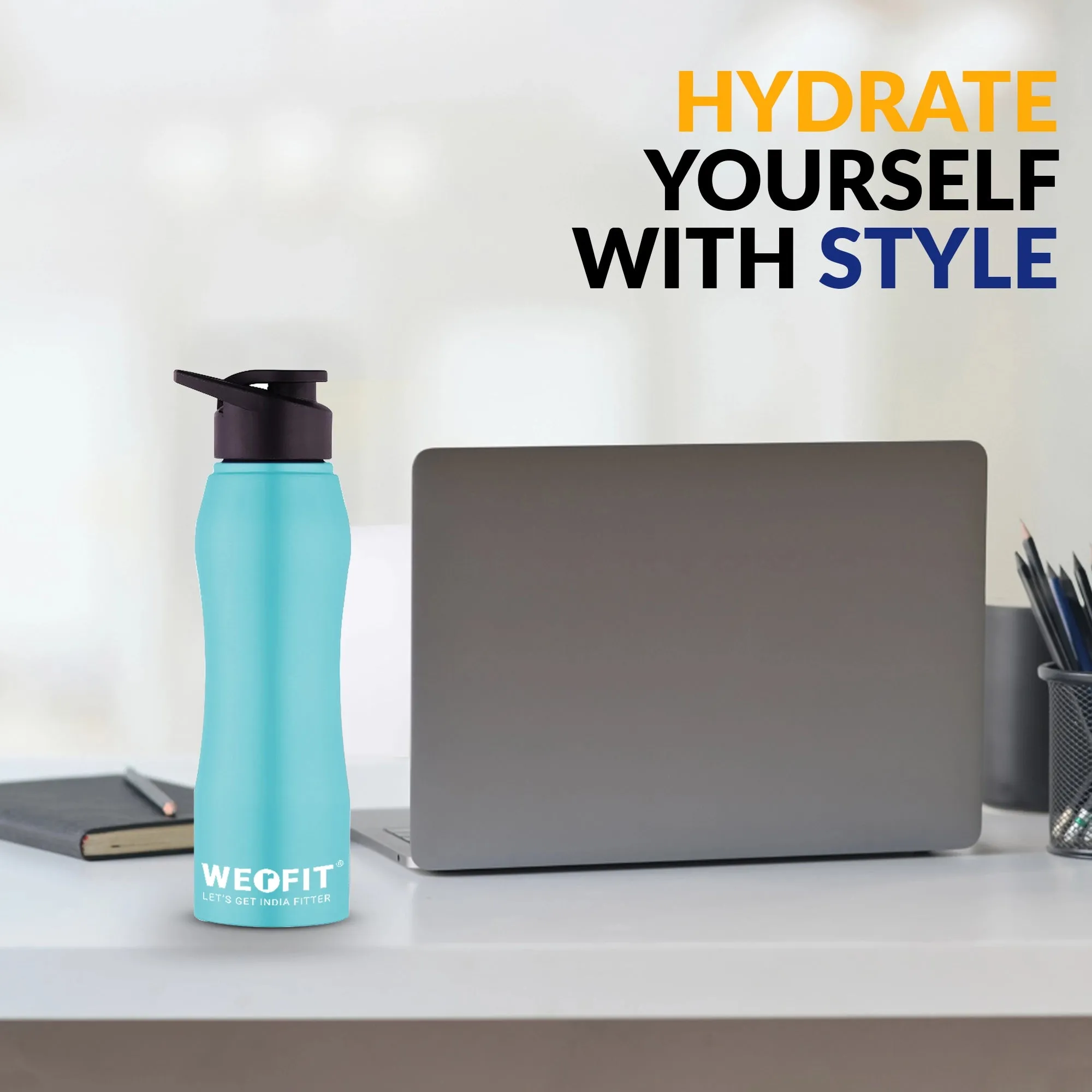 WErFIT Stainless Steel Water Bottle for Gym Park Cycling Yoga Office School Sports 900 ml Shaker  (Pack of 1, Blue, Steel)